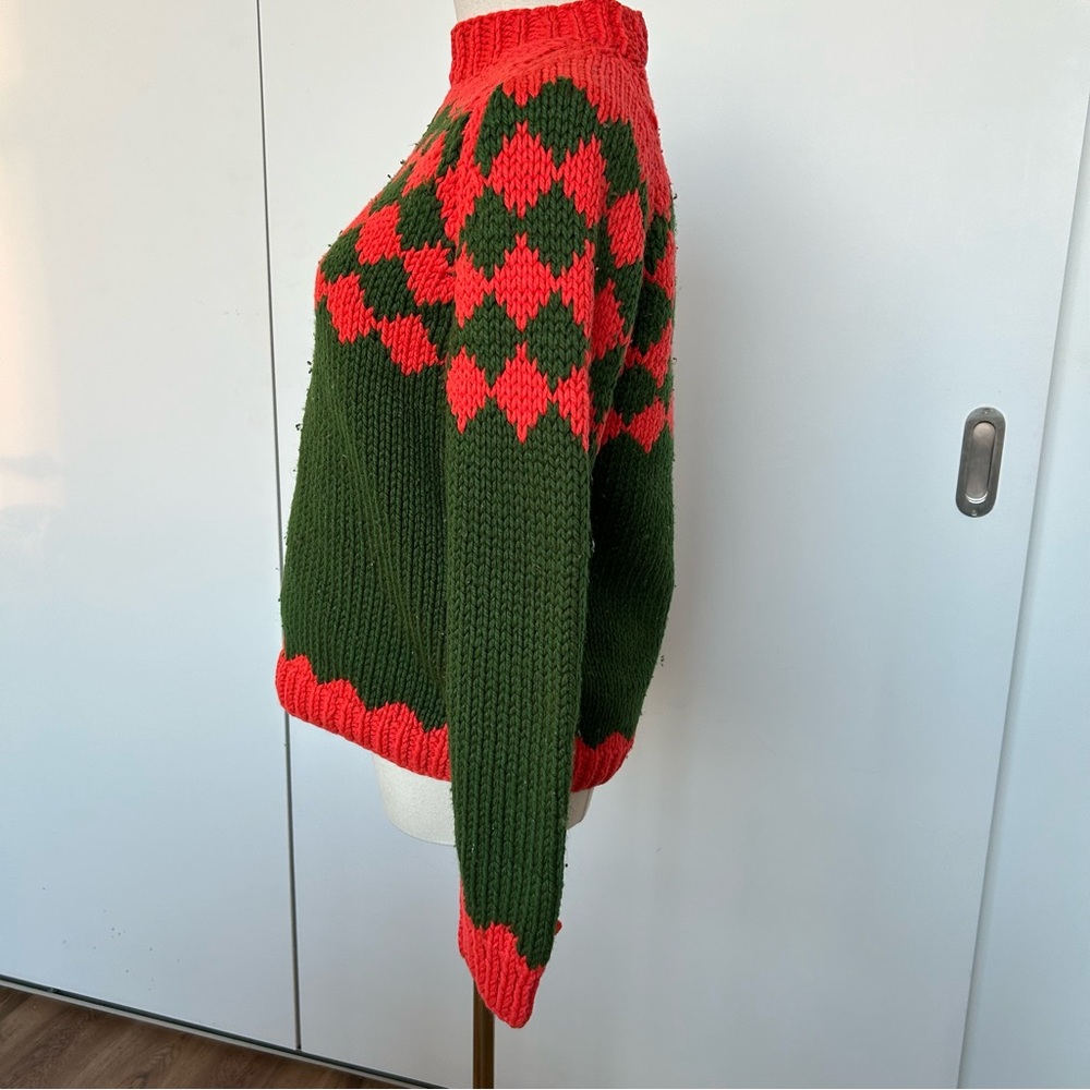 Vintage Green & Orange Checkered Knit Sweater - Picture 3 of 6